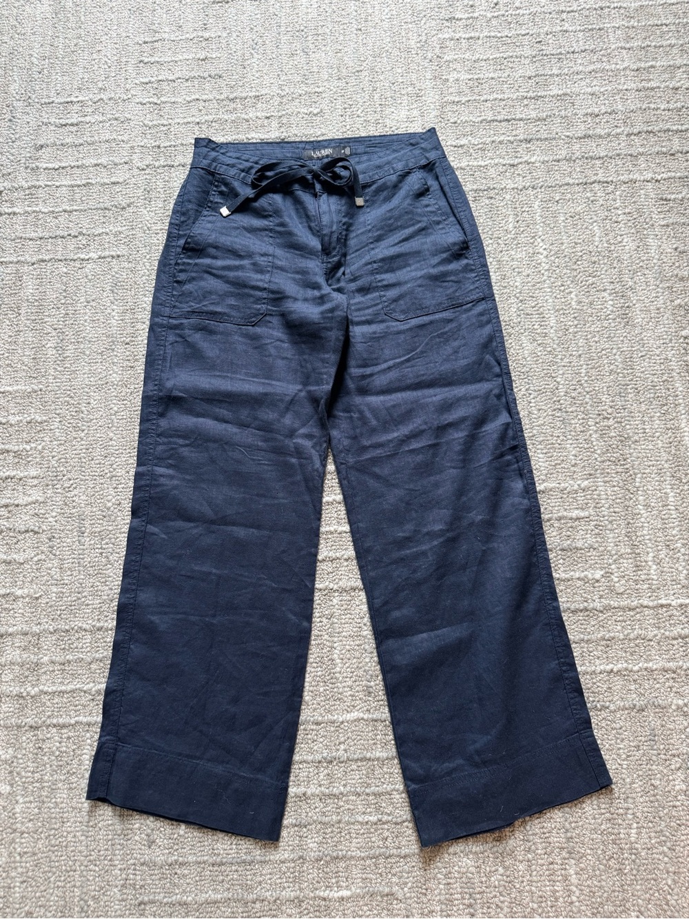 Ralph Lauren Navy Wide-Leg Linen Drawstring Chinos